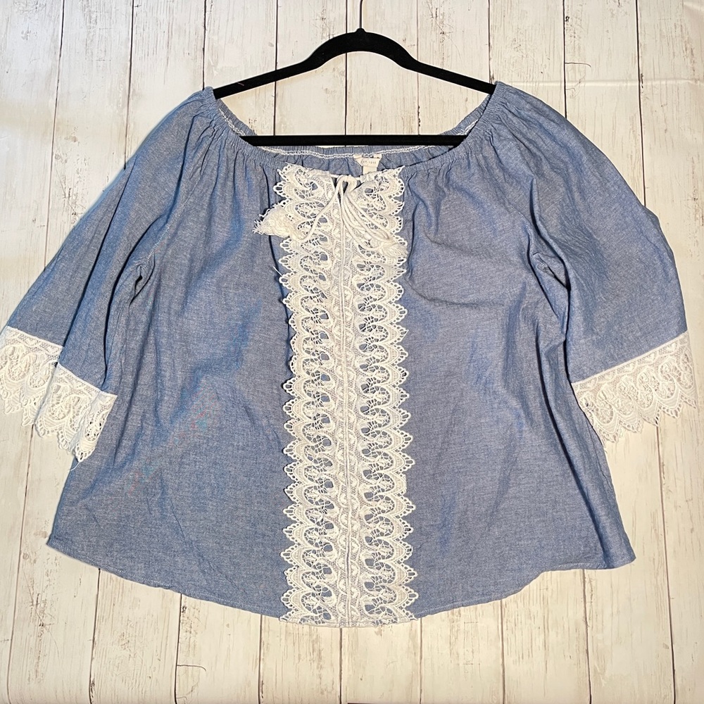 Cato XL Denim with crochet detail 3/4 sleeve